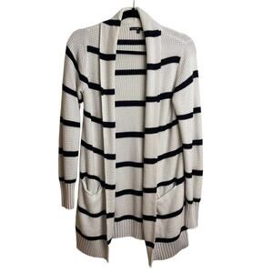 Bylyse Black and White Striped Open Front Cardigan Sweater